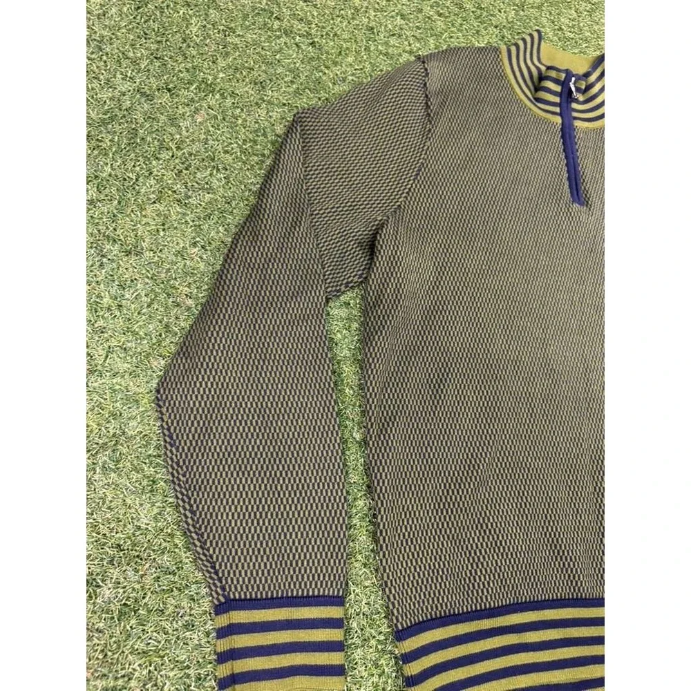 Lands' End Sweater Mens L 42-44 Green‎ Black Jacquard Knit Supima Cotton 1/4 Zip